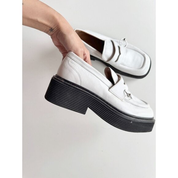 MARNI White Leather Piercing Square Toe Platform Penny Loafers, Size 36.5 - Picture 4 of 16